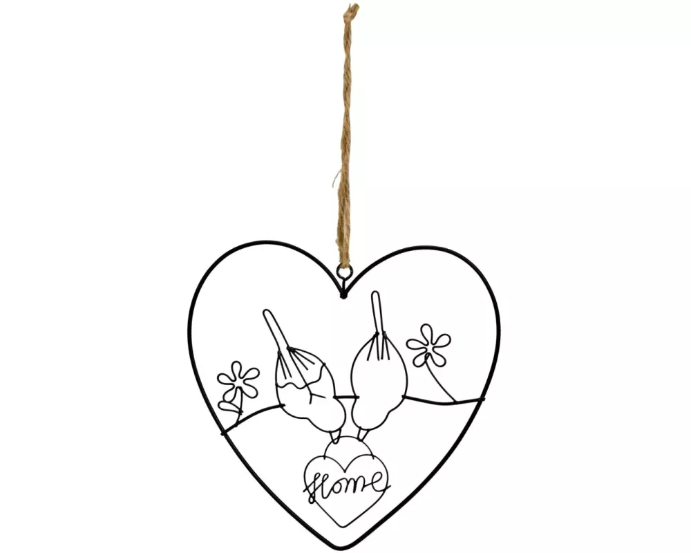 G. Wurm Wanddekoration Herz mit Vögel "Home" 15 x 15 cm, Metall
