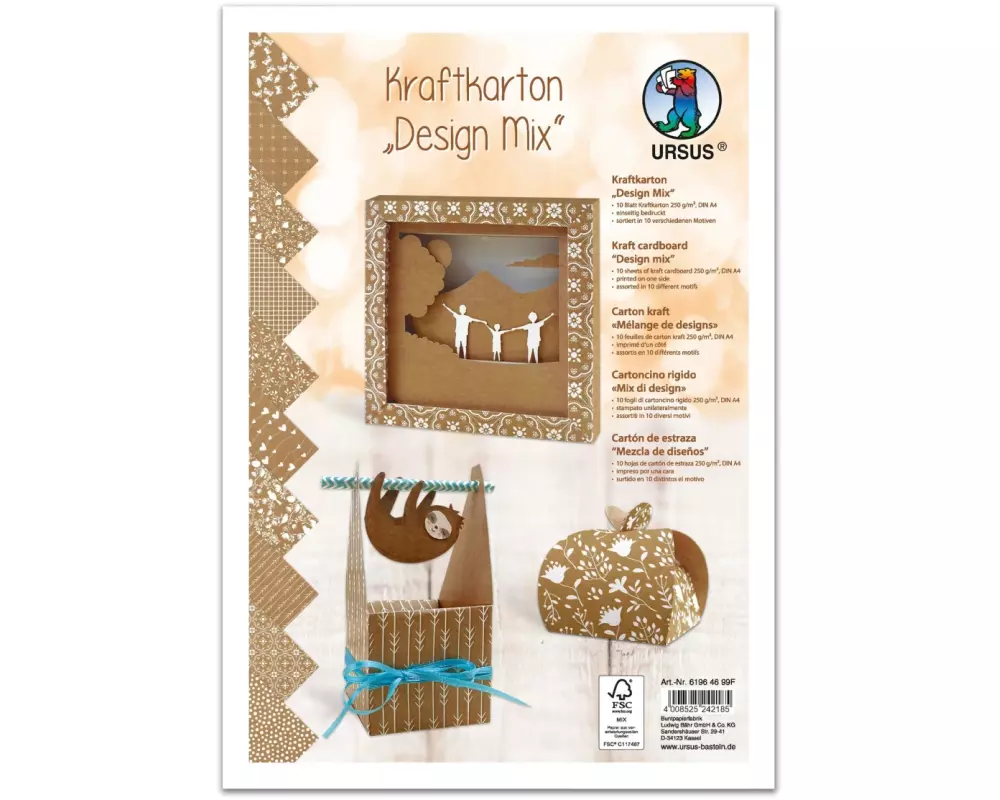 URSUS Bastelpapier Designmix A4, 10 Designs, Braun