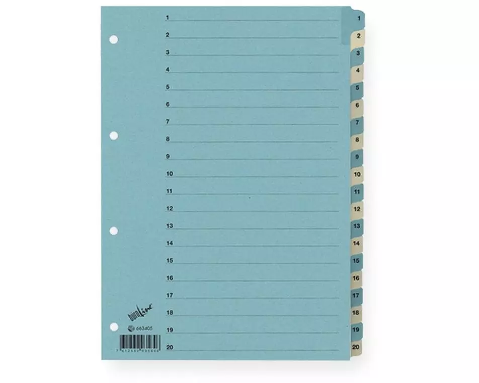 Büroline Register A4, 1 Reihe, 20 Tabs Blau/Beige