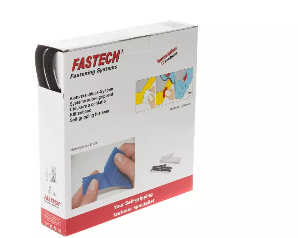 FASTECH Klettband-Box 20 mm x 25 m selbstklebend, Schwarz