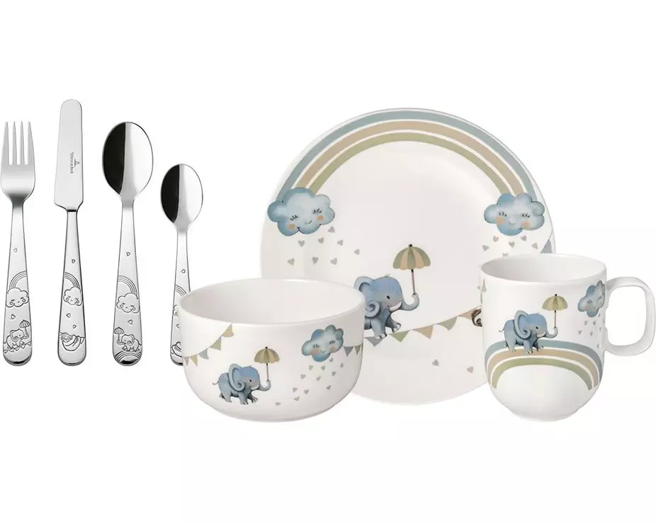 Villeroy & Boch Kindergeschirrset Walk Elephant 7-teilig, Hellblau