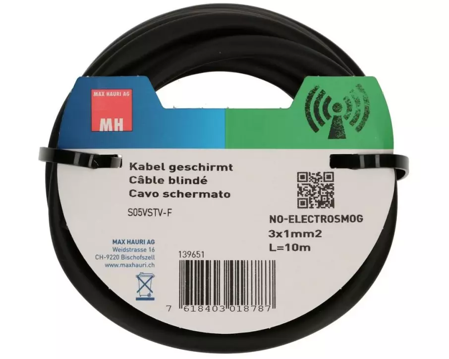 Max Hauri Installationskabel 3 x 1 mm2 10 m, gegen Elektrosmog