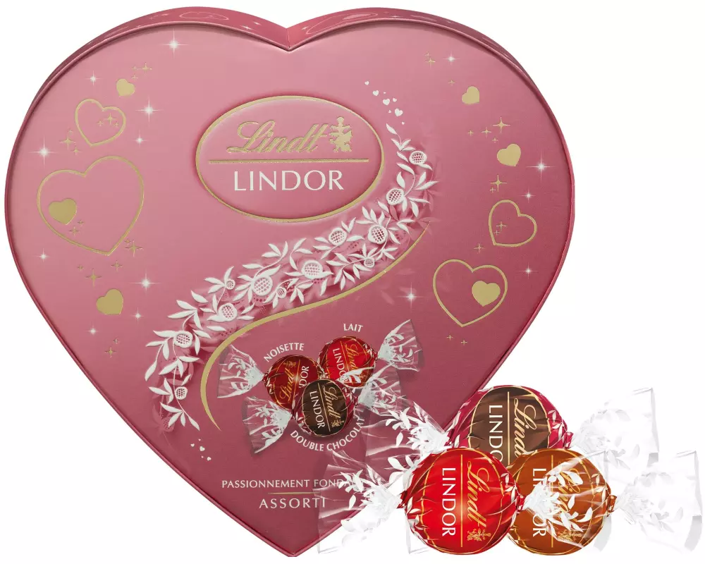 Lindt Schokoladen-Pralinen Lindor Assortiert Herz Rosa 160 g