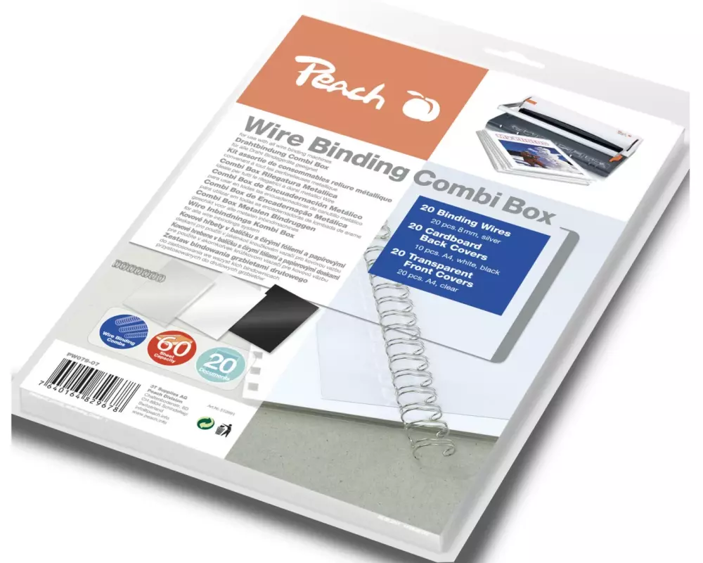 Peach Binderücken PW079-07 8 mm Combi Box Draht Silber, 20 Stück