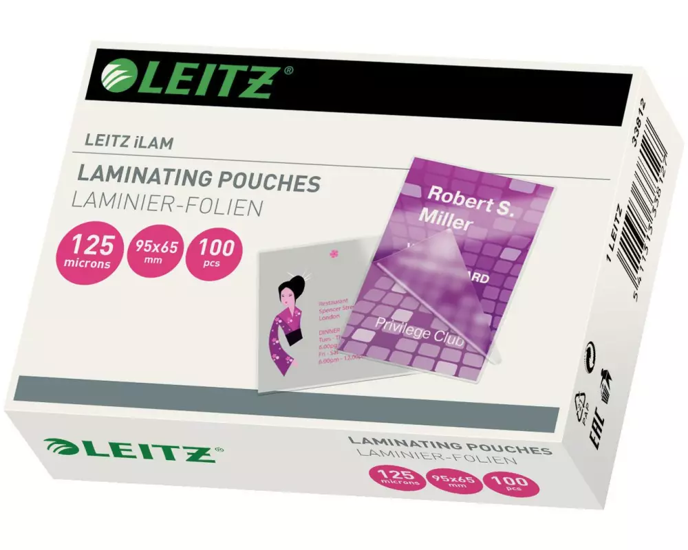 Leitz Laminierfolie 65 x 95 mm, 125 µm, 100 Stück, Glänzend