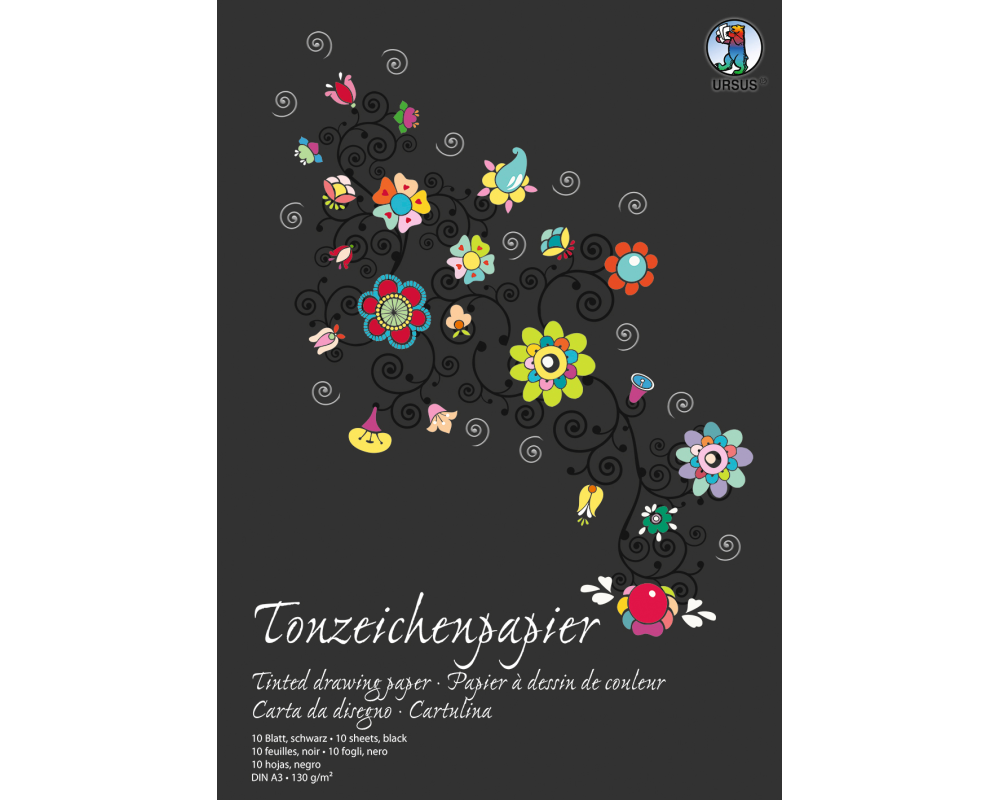 URSUS Tonzeichenpapier-Block A3 2154090SE 130g, schwarz 10 Blatt