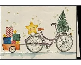 Doppelkarte. Let`s go green. Fahrrad mit Geschenken / blanko