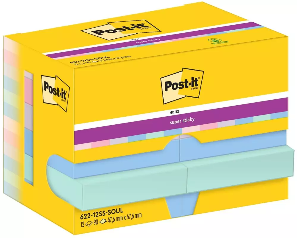 Post-it Notizzettel Super Sticky 47 x 47 mm, Soulful, 12 Blöcke