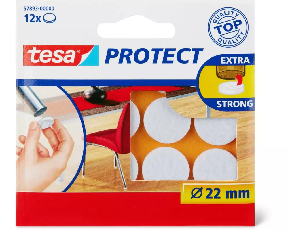 tesa Stuhlbeingleiter Protect Ø 22 mm 12 Stück, Weiss