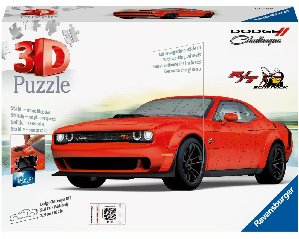 Ravensburger 3D Puzzle 11284 - Dodge Challenger R/T Scat Pack Widebody - Die Ikone unter den Muscle Cars als 3D Puzzle Auto - für Muscle Car Fans ab 1