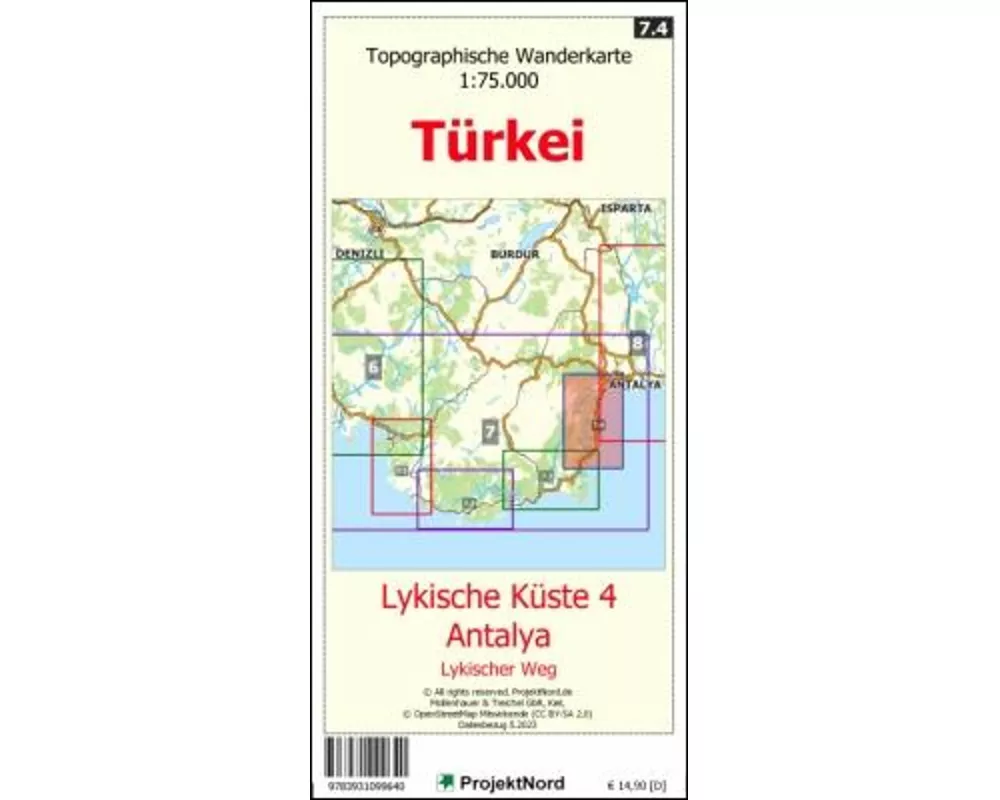 Lykische Küste 4 - Antalya - Lykischer Weg - Topographische Wanderkarte 1:75.000 Türkei (Blatt 7.4)