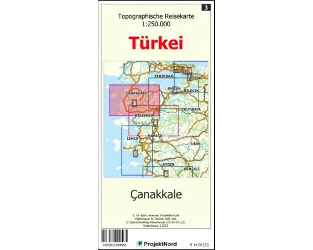 Canakkale - Topographische Reisekarte 1:250.000 Türkei (Blatt 3)