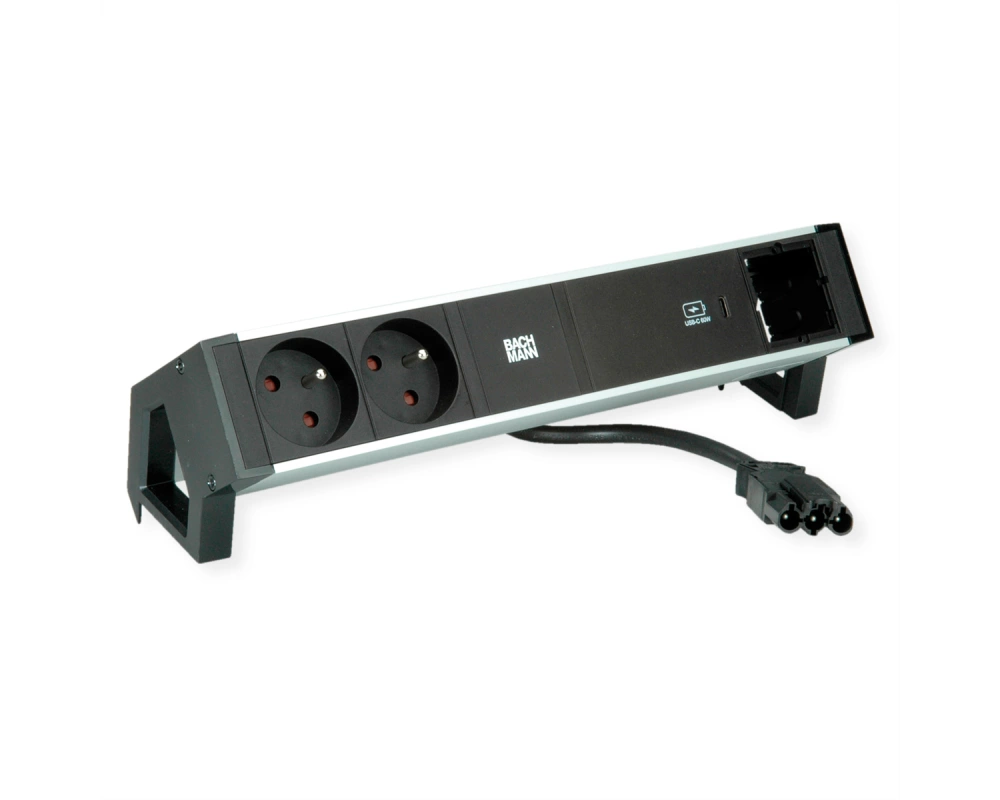 BACHMANN DESK2 ALU BLACK 2xUTE 1xCM 1xUSBC 60W 0,2m GST18