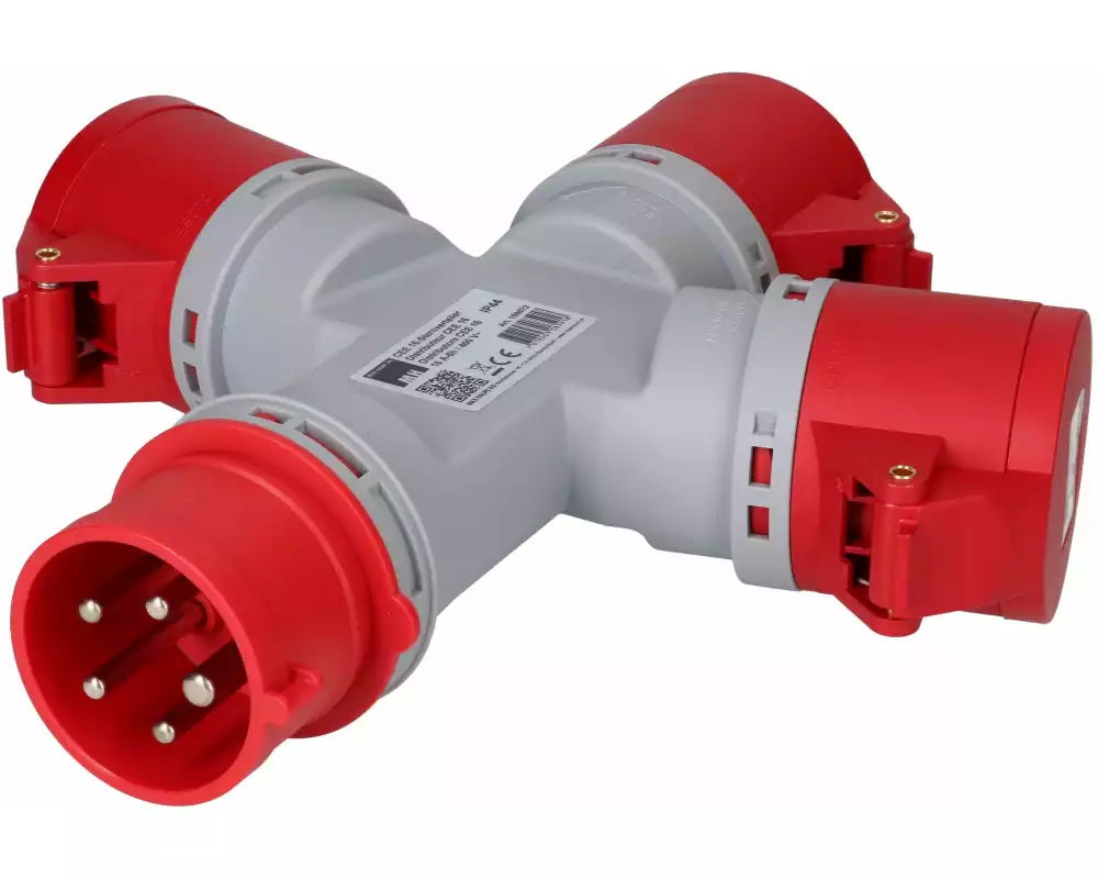 Max Hauri Sternverteiler 1x CEE16/5 - 3x CEE16/5, 400 V, IP44, Rot