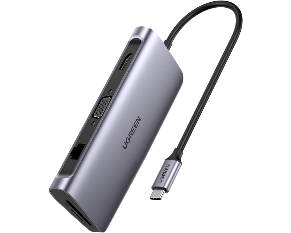 UGREEN USB-C Hub 9in1 HDMI ,VGA,RJ45 40873 SD TF,3xUSB-A,USB-C PD,silver