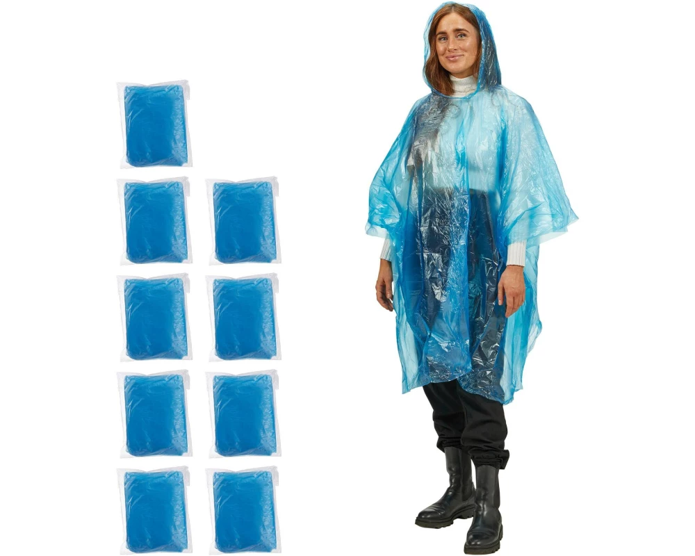 relaxdays Regenponcho 10er Set Kunststoff Hellblau