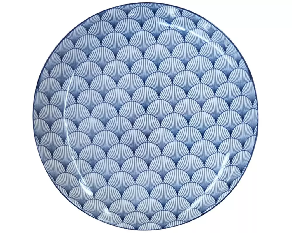 Haynan Speiseteller Zen Fächer S, 1 Stück,Blau/Weiss