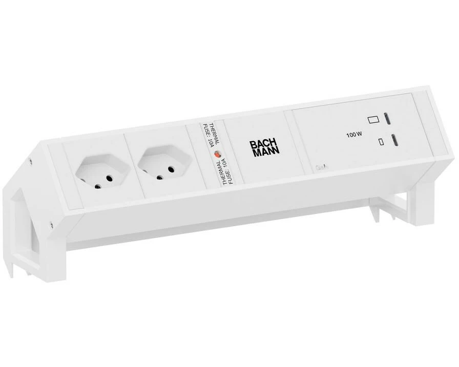 Bachmann Tischsteckdosenleiste DESK2 2xT13 1xUSB C/C 100W 0.2m weiss