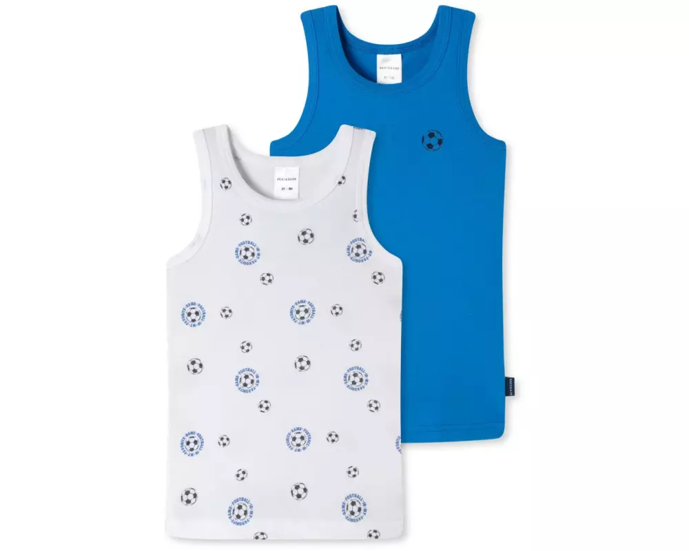 SCHIESSER Unterhemd Jungen 2er-Pack, Blau/Weiss, 92