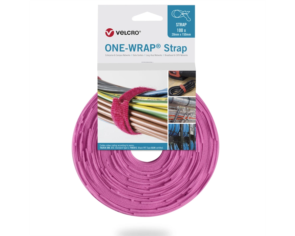 VELCRO One Wrap Strap 13mm x 200mm, 100 Stück, rosa