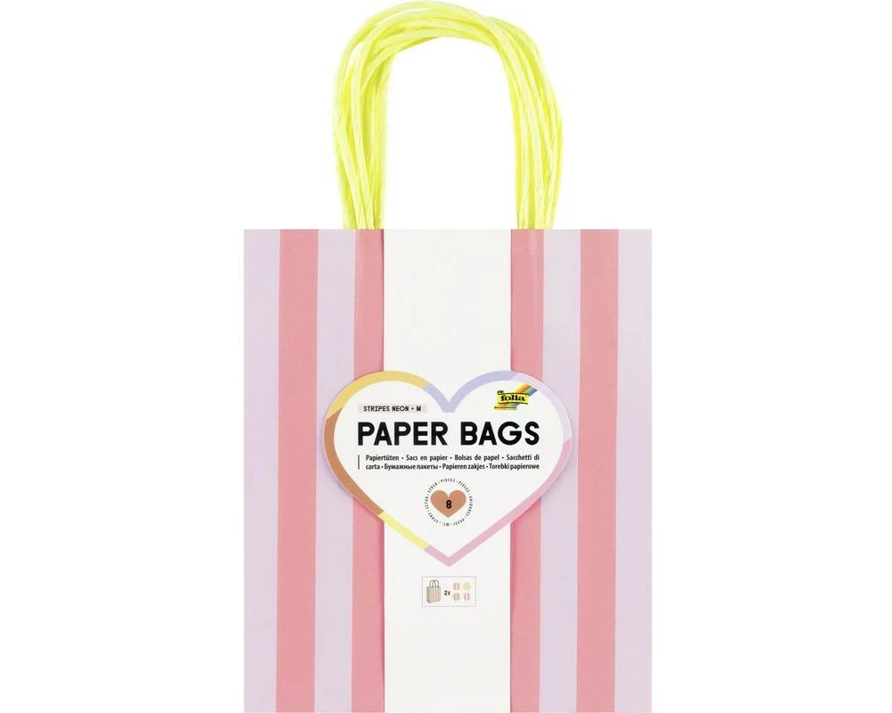Folia Paper Bags M 8 Stück,18 x 8 x 21 cm, 4 Motive sortiert