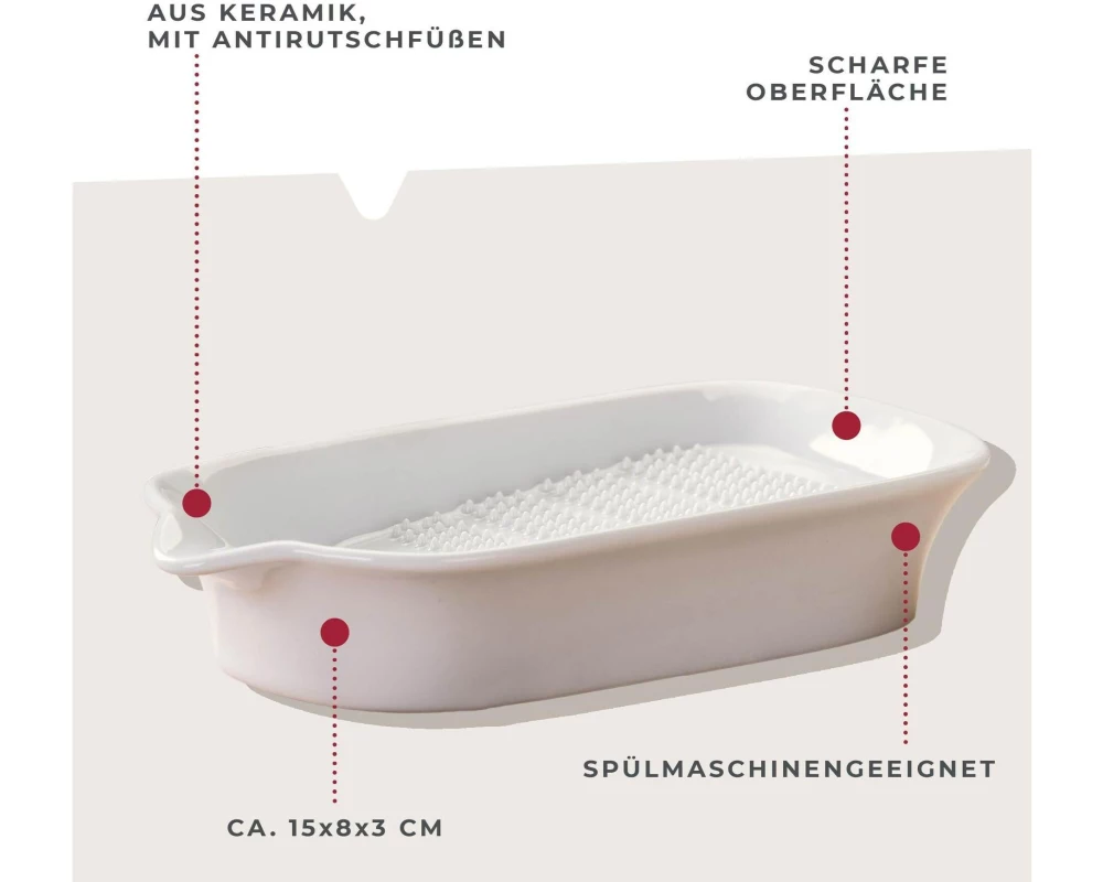 Fackelmann Ingwerreibe, 153 x 83 x 30 mm, Keramik, Weiss