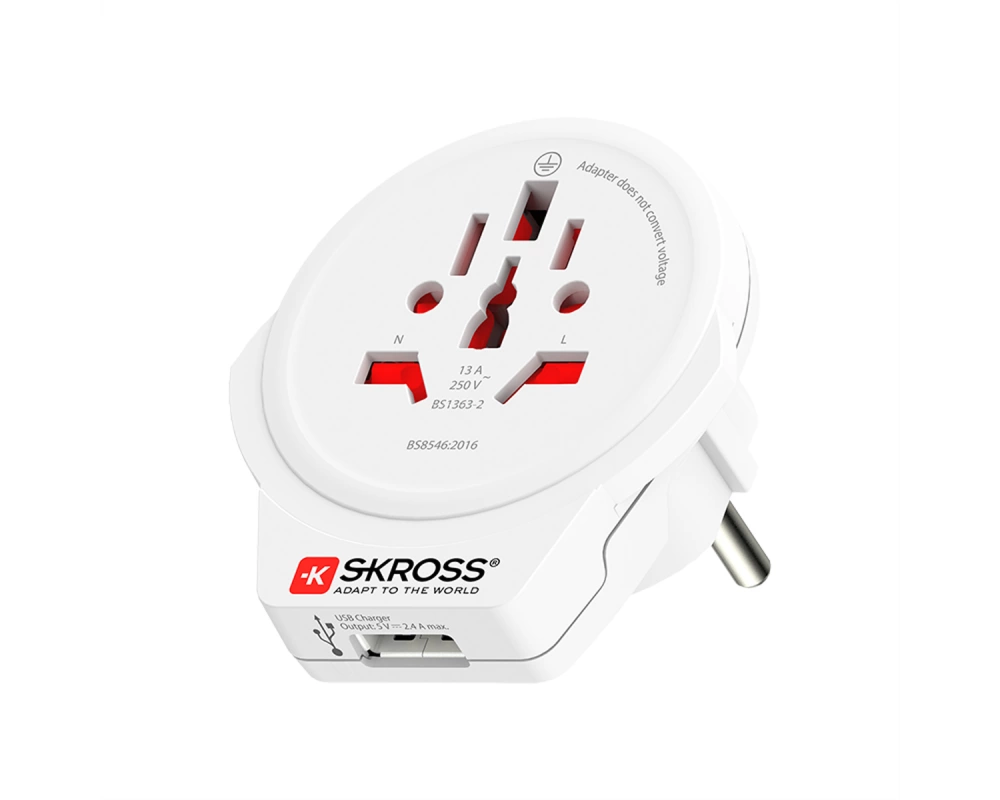 SKROSS  Country Travel Adapter - 1.500266 World to EU with USB   white