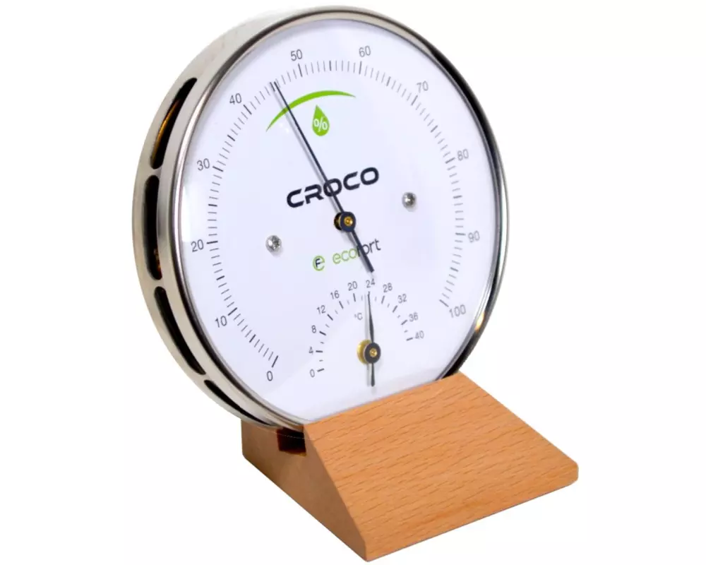 Ecofort Croco Thermo-Hygrometer mit Holzsockel Silber Weiss