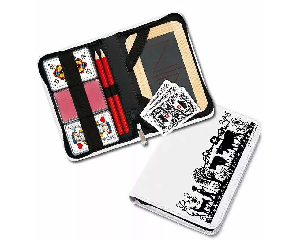 Jassetui mit Schweizer Scherenschnittmotivkarten