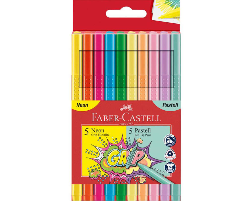 FABER-CASTELL Grip Colours 155312 10 Faren, Neon und Pastell