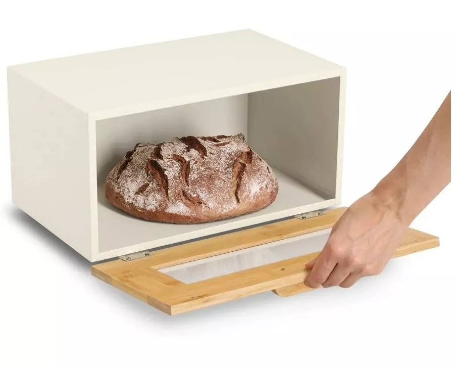 Zeller Present Brotkasten m. Klappe, Metall/Bambus Braun/Beige