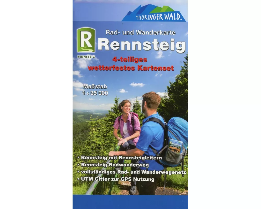 Rennsteig 1:35 000. 4-teiliges wetterfestes Kartenset mit Schutzhülle