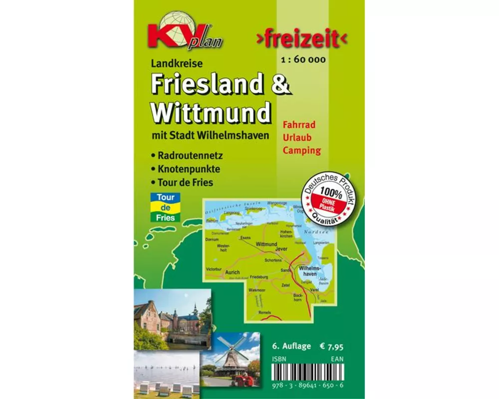 Friesland & Wittmund Kreiskarte, KVplan, Radkarte/Freizeitkarte/Routenkarte zur Tour-de-Fries, 1:60.00