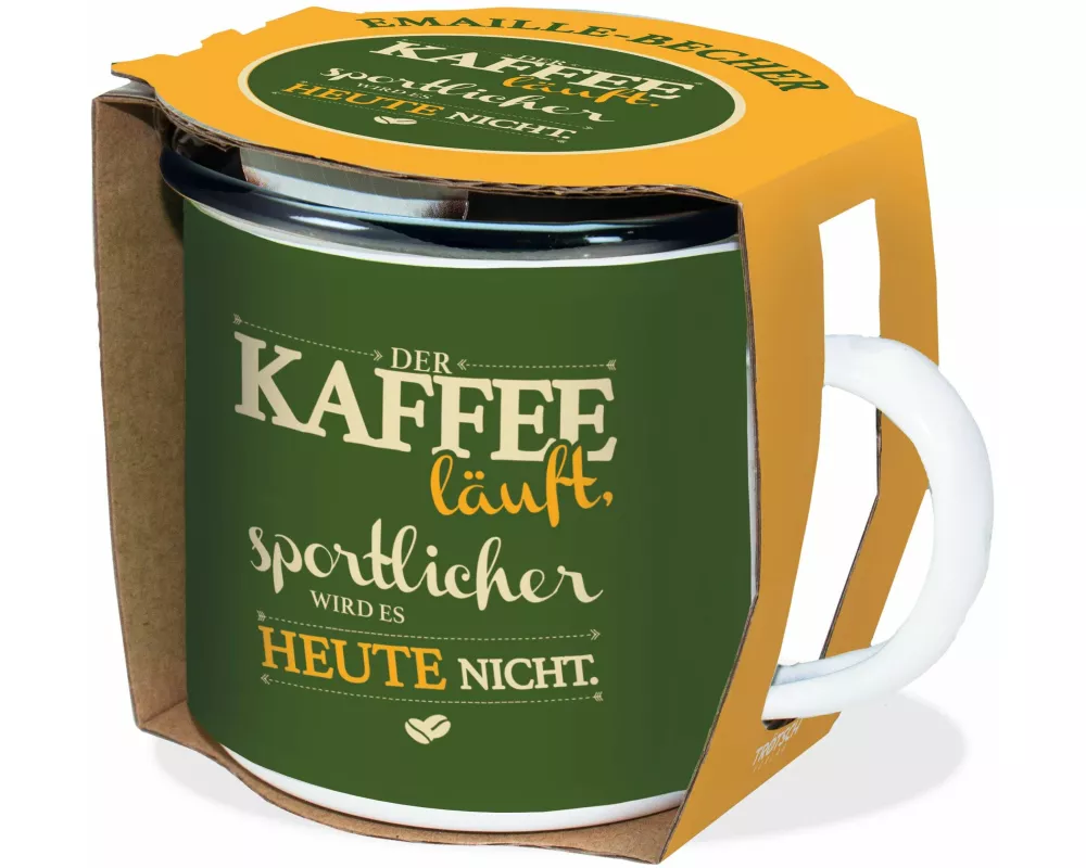Emaille-Becher "Kaffee läuft" 300ml