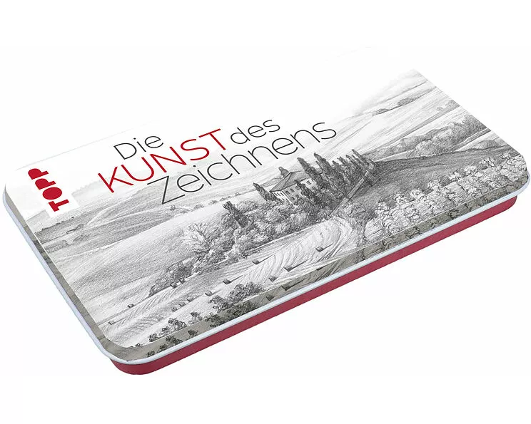 Die Kunst des Zeichnens Zeichenmaterial mit Metalldose