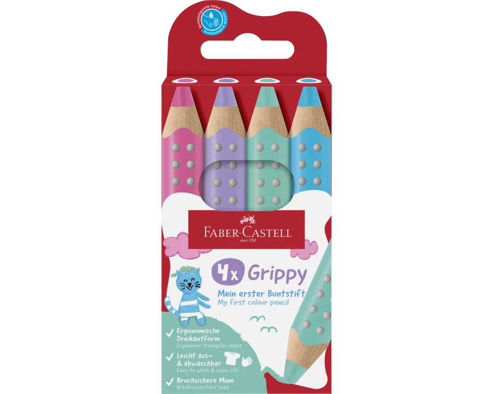 FABER-CASTELL Farbstifte Grippy 110702 4 Farben, pastell