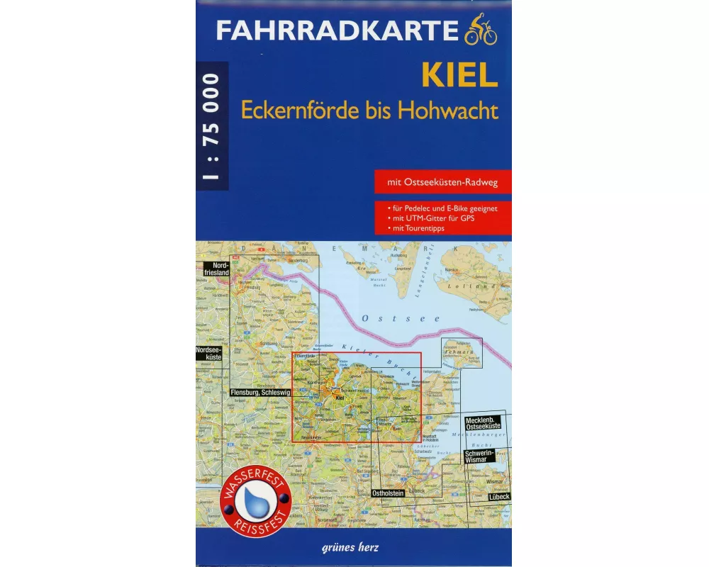Fahrradkarte Kiel, Eckernförde bis Hohwacht 1:75.000