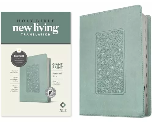 NLT Personal Size Giant Print Bible, Filament Enabled Edition (Red Letter, Leatherlike, Floral Frame Teal, Indexed)