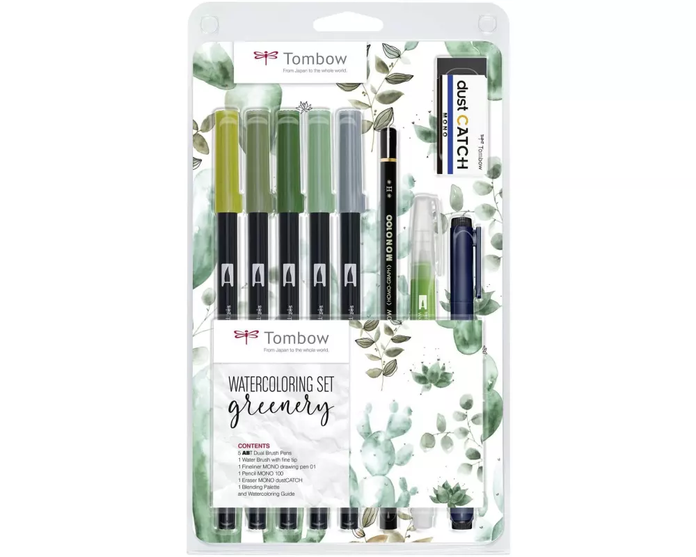 Tombow Fineliner Watercolor Set Greenery Grün