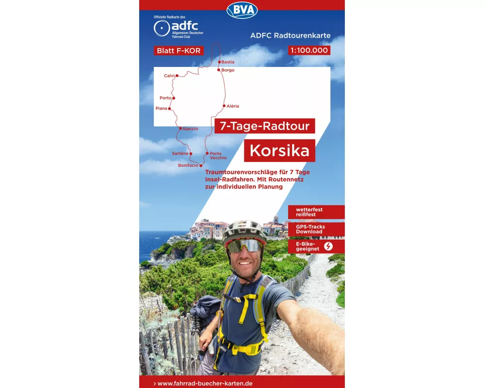 BVA ADFC Radtourenkarte 7-Tage-Radtour Korsika, 1:100.000