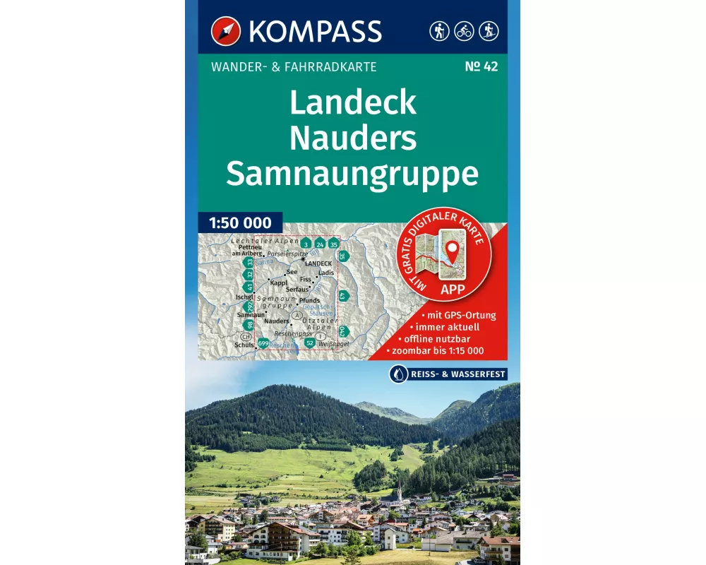 KOMPASS Wanderkarte 42 Landeck, Nauders, Samnaungruppe 1:50.000