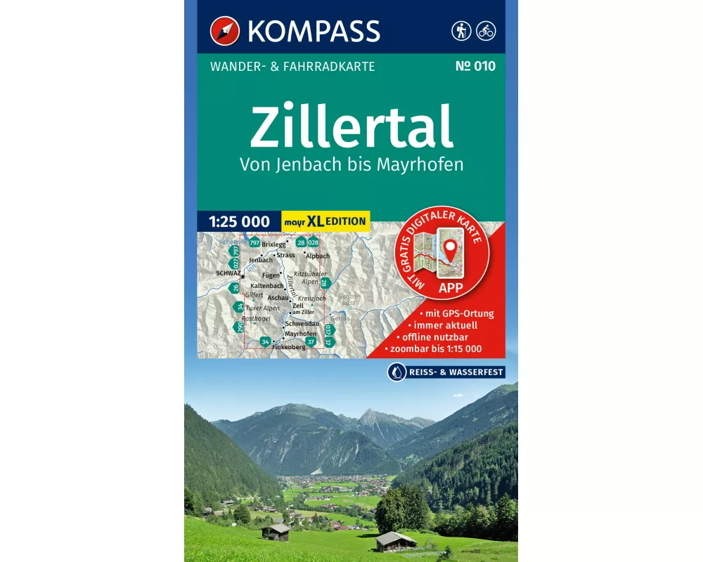 KOMPASS Wanderkarte 010 Zillertal - Von Jenbach bis Mayrhofen 1:25.000