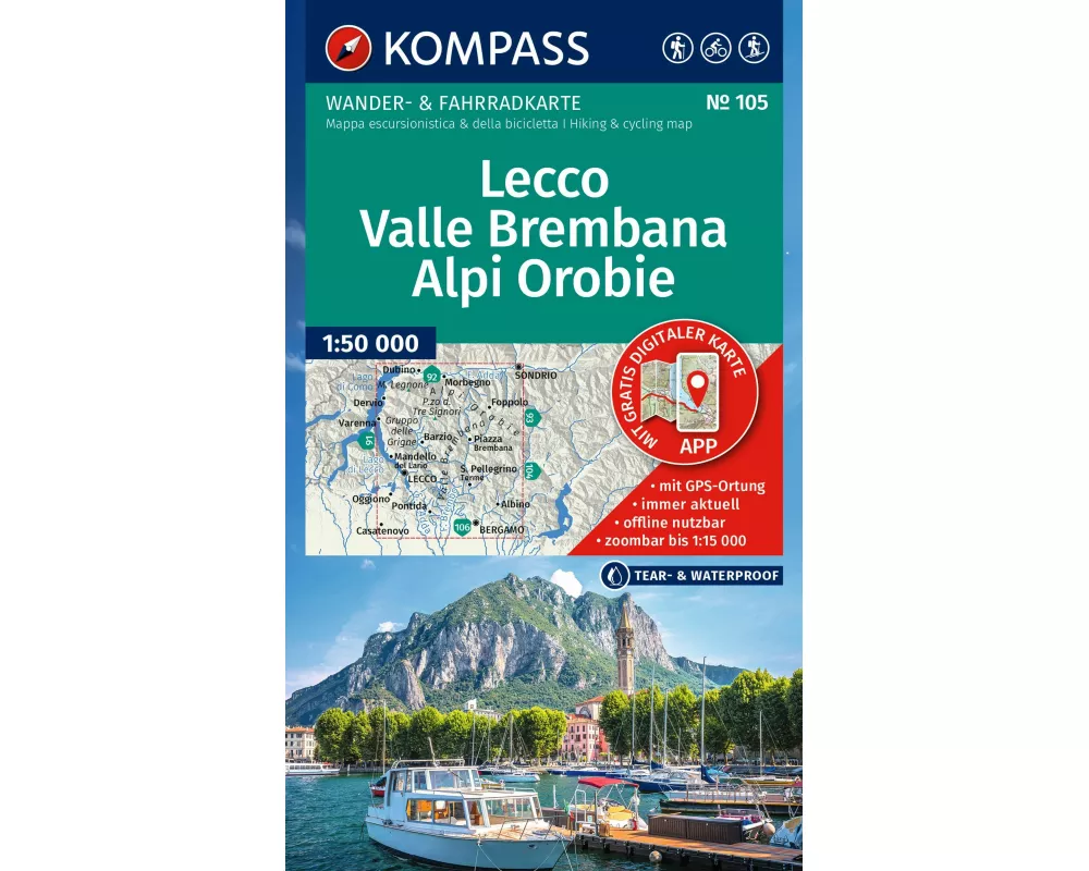 KOMPASS Wanderkarte 105 Lecco, Valle Brembana, Alpi Orobie 1:50.000