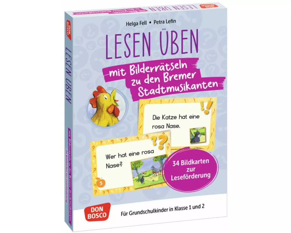 Lesen üben mit Bilderrätseln zu den Bremer Stadtmusikanten. 34 Bildkarten zur Leseförderung