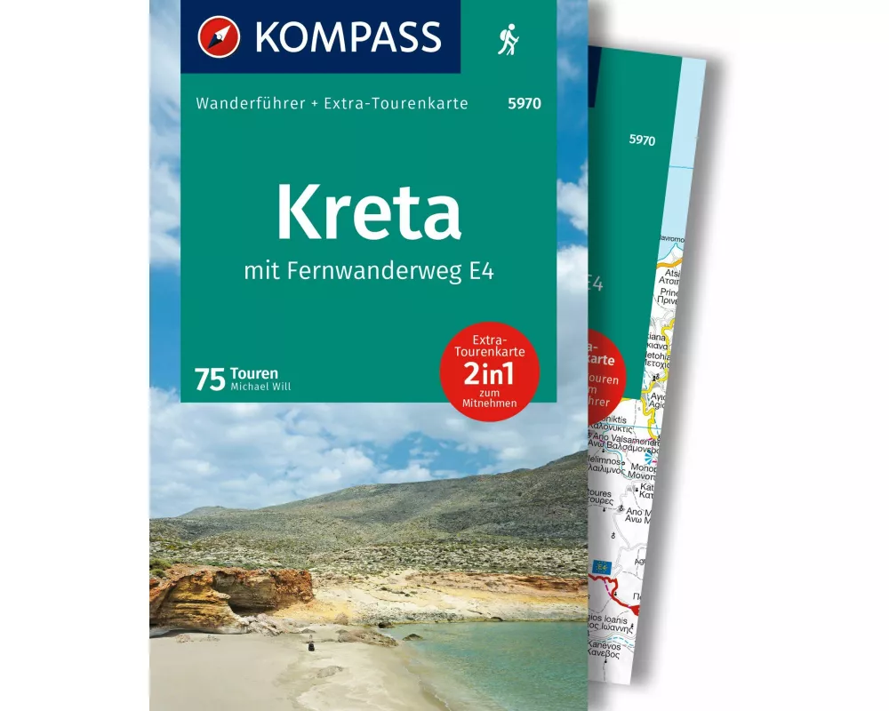 KOMPASS Wanderführer Kreta mit Weitwanderweg E4, 75 Touren mit Extra-Tourenkarte