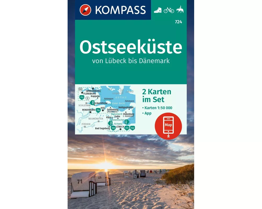 KOMPASS Wanderkarten-Set 724 Ostseeküste von Lübeck bis Dänemark (2 Karten) 1:50.000
