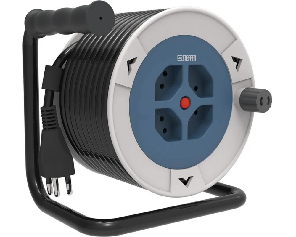 STEFFEN Kabelrolle Kunststoff 15 m 4 x T13, IP20, Grau/Blau