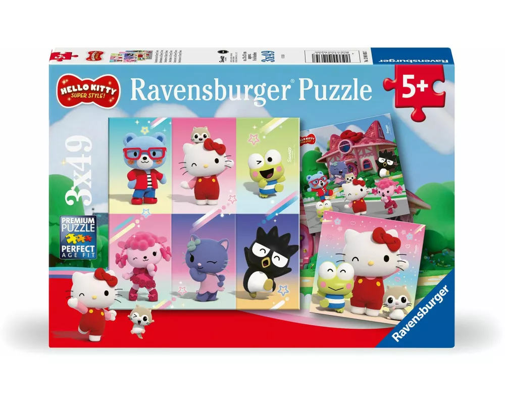 Kinderpuzzle 3x49 Teile - Hello Kitty - Abenteuer in Cherry Town