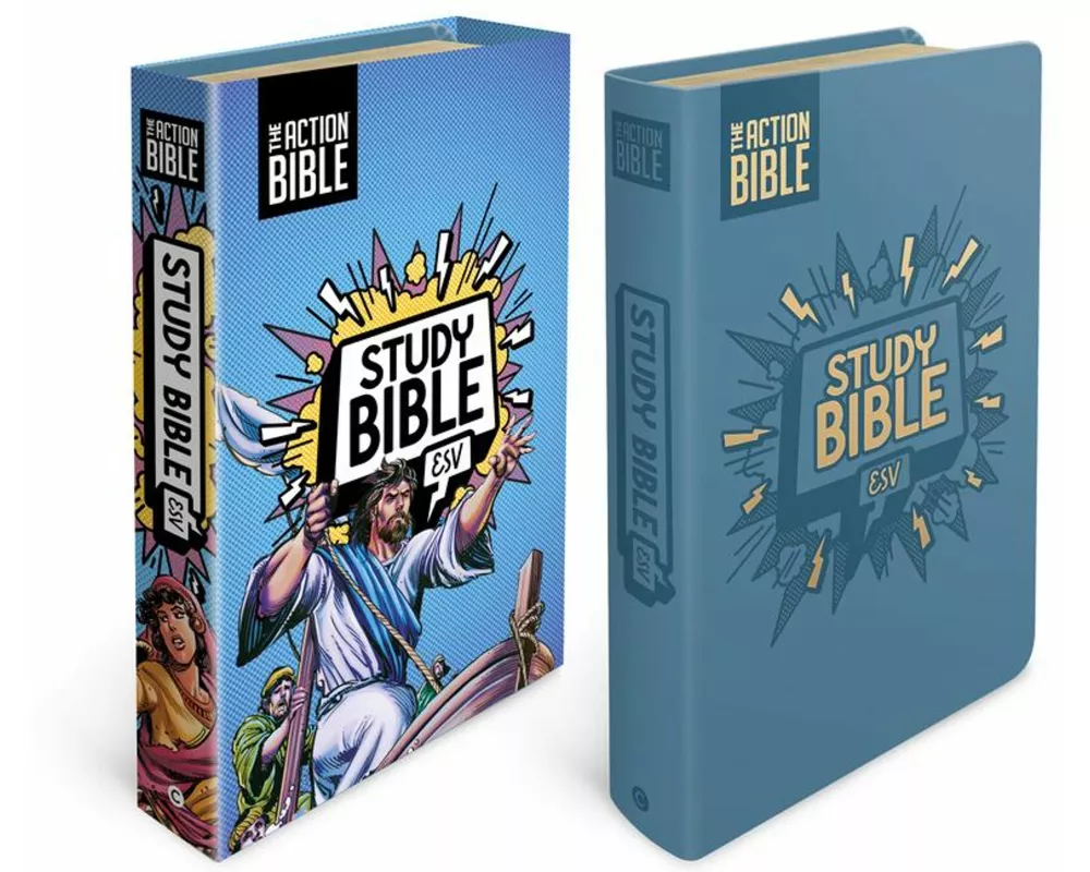The Action Bible Study Bible Esv, Leathersoft, Blue, Full Color