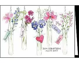 Doppelkarte / Zum Geburtstag (Blumen in Gläsern) / Quer
